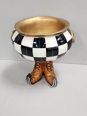 Mackenzie Childs Courtly Check Cauldron New Halloween Witch feet